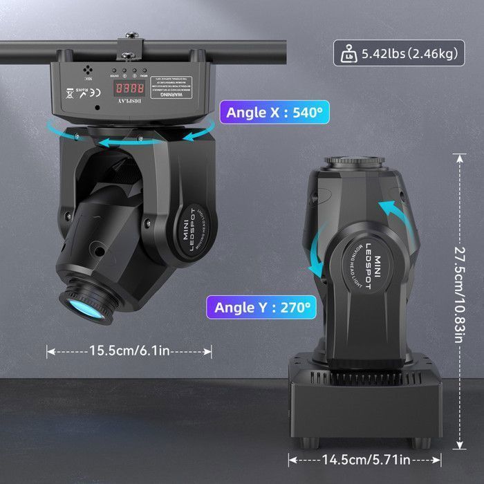JAJALUYA 150W Jeux de Lumiere - Lyre LED RGBW DMX Gobo Beam - Lumière de Scène Avec Télécommande Pour DJ Party Disco Pack DE 2