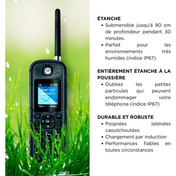 Téléphone fixe sans fil étanche - SVATV - Portée jusqu'à 1 km - IP67 étanche et anti-poussière - Répertoire 200 contacts