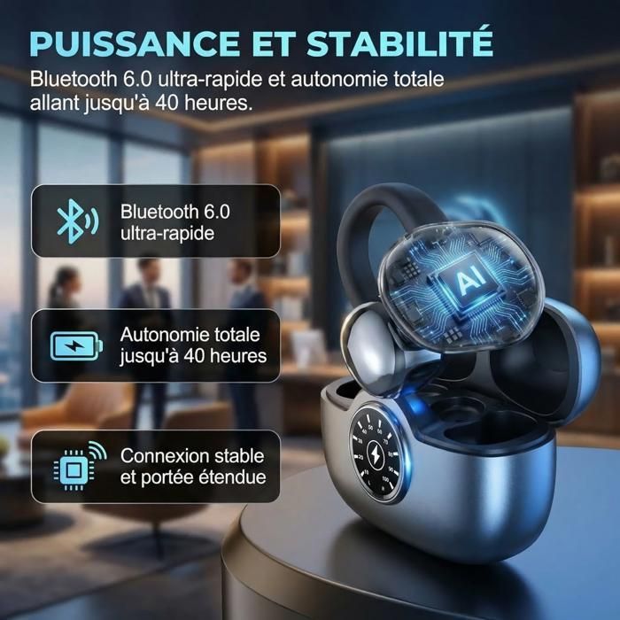 Écouteurs Sans Fil  - GSQZLTE  - HiFi Son Stéréo - Traduction 160+ Langues - Casque Bluetooth 6.0 40H - Noir