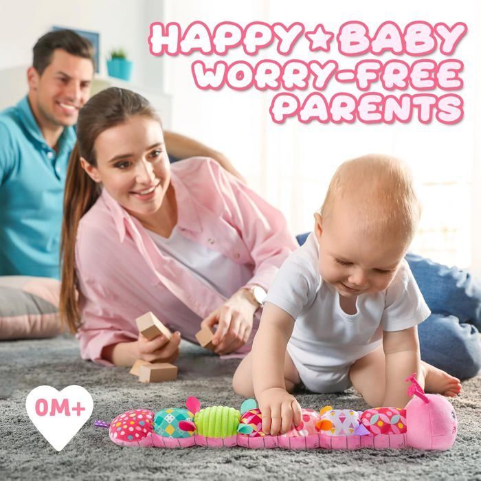 Oruga de peluche musical para bebés de 0 a 12 meses, multisensorial, con sonido crujiente, sonajeros y texturas, un compañero ideal.