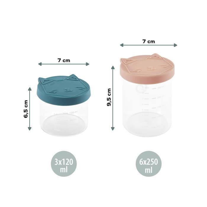 Babymoov ISY BOWLS - 9 contenitori graduati in vetro borosilicato - 6x250ml + 3x120ml