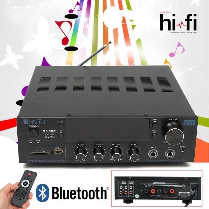 Amplificatore stereo, amplificatore audio HiFi; 400 W RMS, Bluetooth 2.0 per la riproduzione musicale wireless • USB; Nero