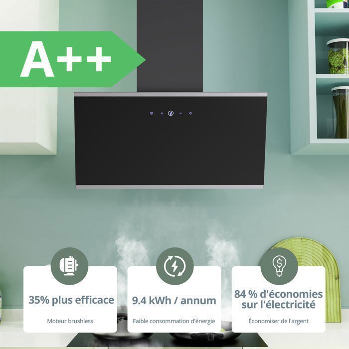 FIREGAS 60cm Cooker Hood - Recirculating and Extraction - 420 m³/h - 3 Speeds - CC130 Carbon Filter - Black - Touchscreen - A++