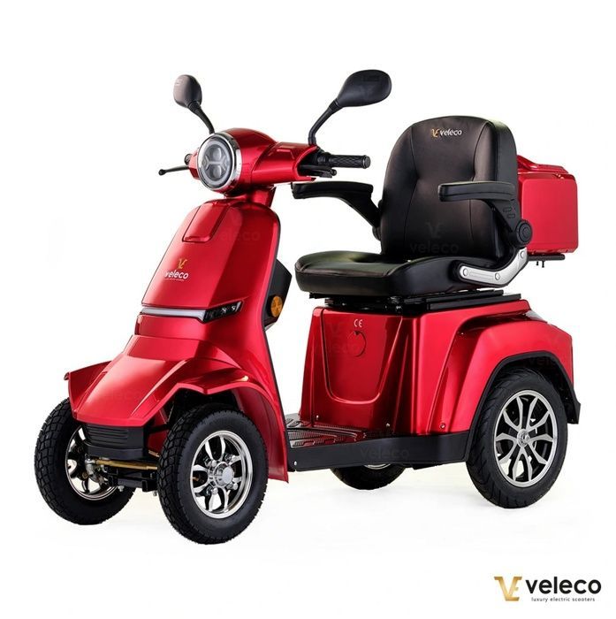 Scooter Veleco Gravis para idosos e pessoas com mobilidade reduzida, homologada para uso em vias públicas, aro de chumbo vermelho, pneus à prova de furos.