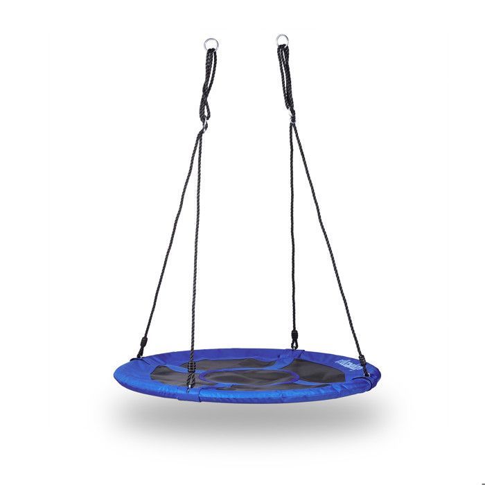 Columpio redondo tipo nido de pájaro Relaxdays para jardín con asiento, carga máxima 100 kg, para exteriores, alto x ancho x profundidad: 145 x 100 x 100 cm, azul