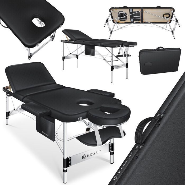 KESSER® Draagbare, opvouwbare en in hoogte verstelbare massagetafel met 3 secties, massage- en cosmetisch bed, 210 x 180 x 95 cm - Zwart