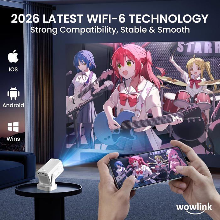 Vidéoprojecteur 2026[Auto Focus & 1080P Natif & Apps Intégréess] Rétroprojecteur 4K Auto Correction Wifi 6 Bt 5.4 Mini Proj[XV60]