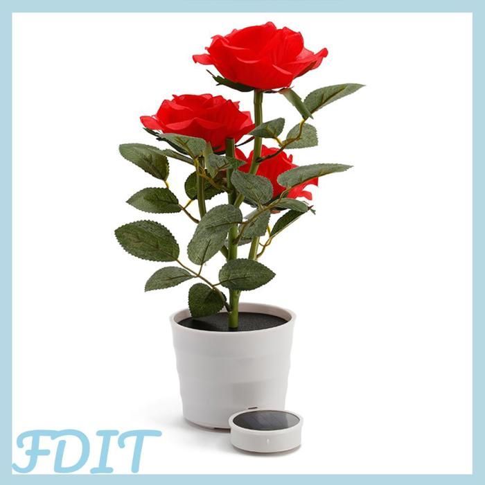 GOTOTOP Rose solaire en pot à LED Pot lumineux solaire décoratif, Simulation de fleurs, lumières d'extérieur jardin artificiel