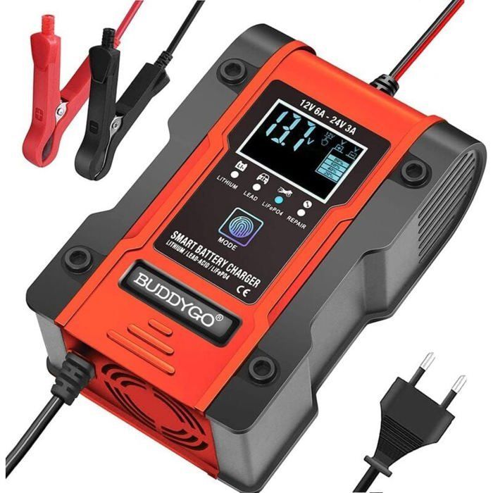 12V-24V 6A/3A Automatic Smart Car Battery Charger for Motorcycles and Cars - Slow Charging, Reliable Starting - Label