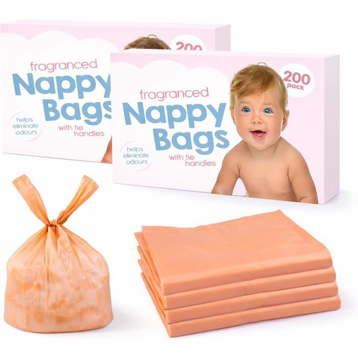 400 Bolsas para pañales coloridas con asas de lazo, perfumadas para eliminar olores, duraderas y a prueba de fugas, ligeras y perfectas para