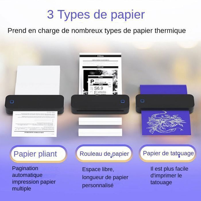 Imprimante thermique - imprimante portable - Bluetooth - sans encre - imprimante de tatouage, noire