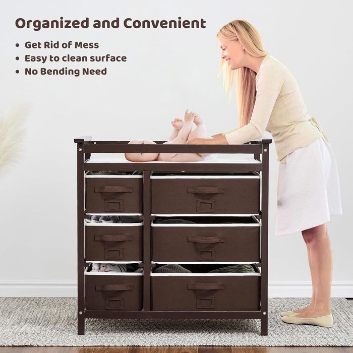 2-in-1 Changing Table, Baby Changing Unit, Dresser with 6 Drawers - Storage Drawer