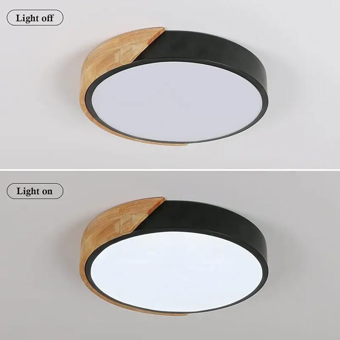 DELIPOP Plafonnier LED moderne 24W 6500K Noir Lampe de Plafond bois Rond chambre salle à manger cuisine - Lumière blanche - Dia