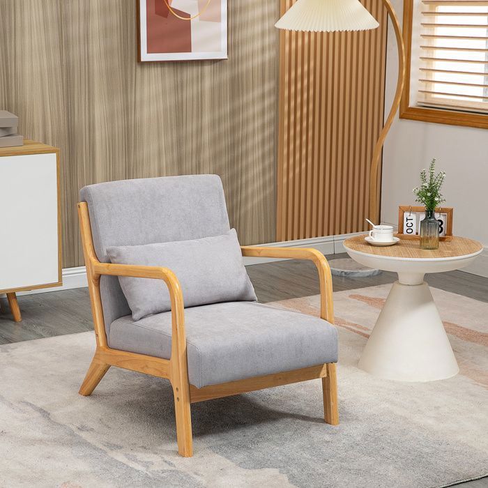 Plaque épaissiefauteuil lounge chair avec accoudoirs, coussin lombaire, chaise longue rembourrée avec cadre en bois, aspect velour