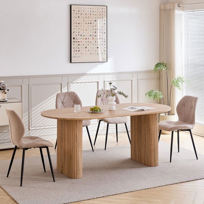 Mesa - Mesa de comedor ovalada - Soporte de columna - MDF - Madera clara