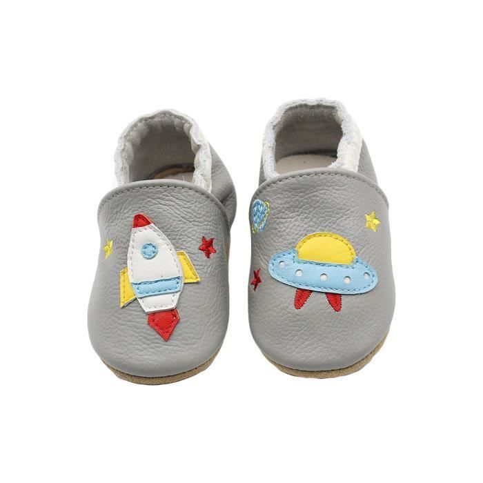Pantofole in morbida pelle per neonati, prime scarpette per bambini e bambine - Grigio