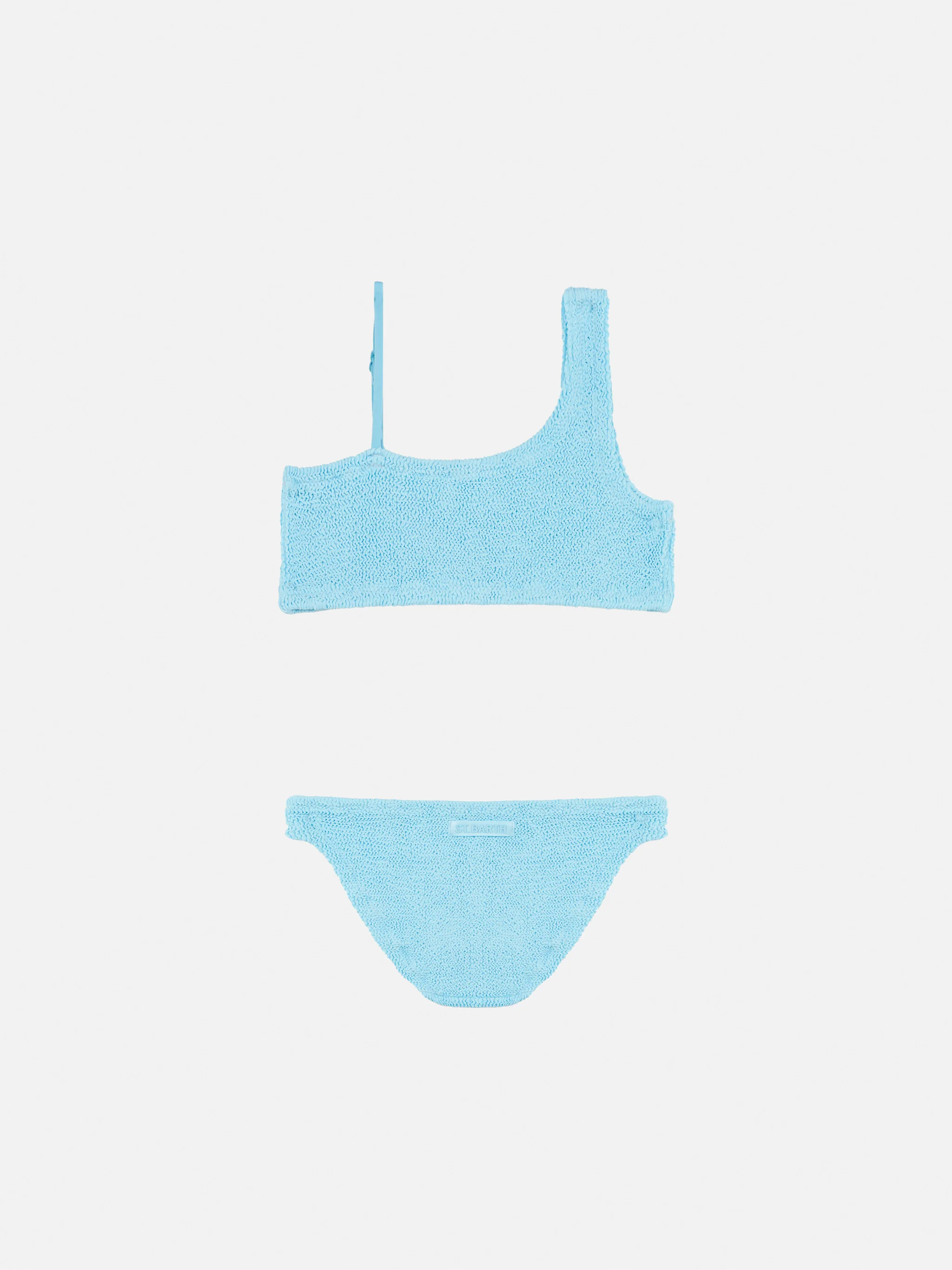 Biquíni monospalla Vivy em crinkle azzurro chiaro