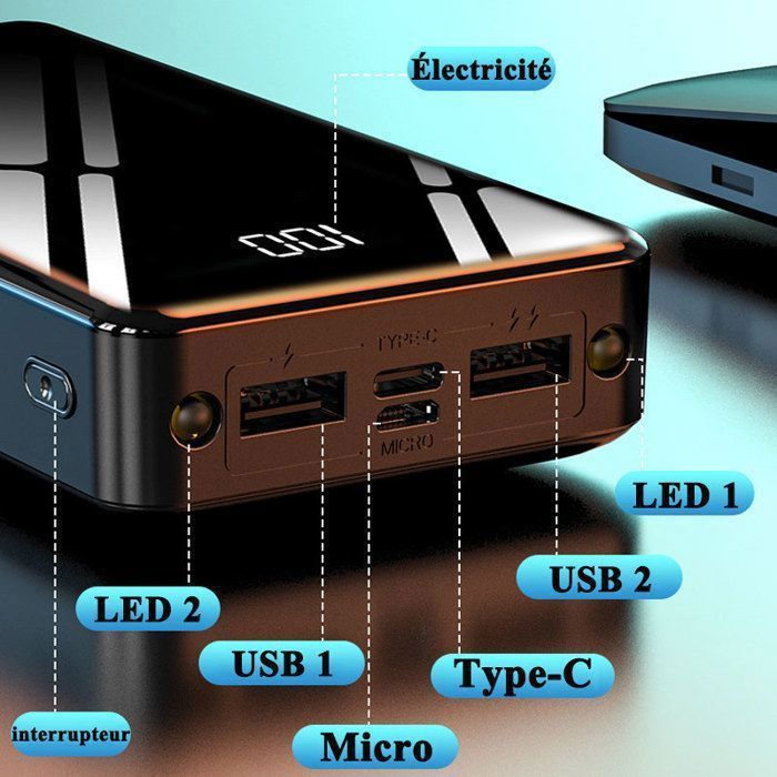 FUNSEE® Batteria esterna portatile da 50000 mAh con ricarica rapida, power bank, caricabatterie per cellulari compatibile con tutti i telefoni - Bianca