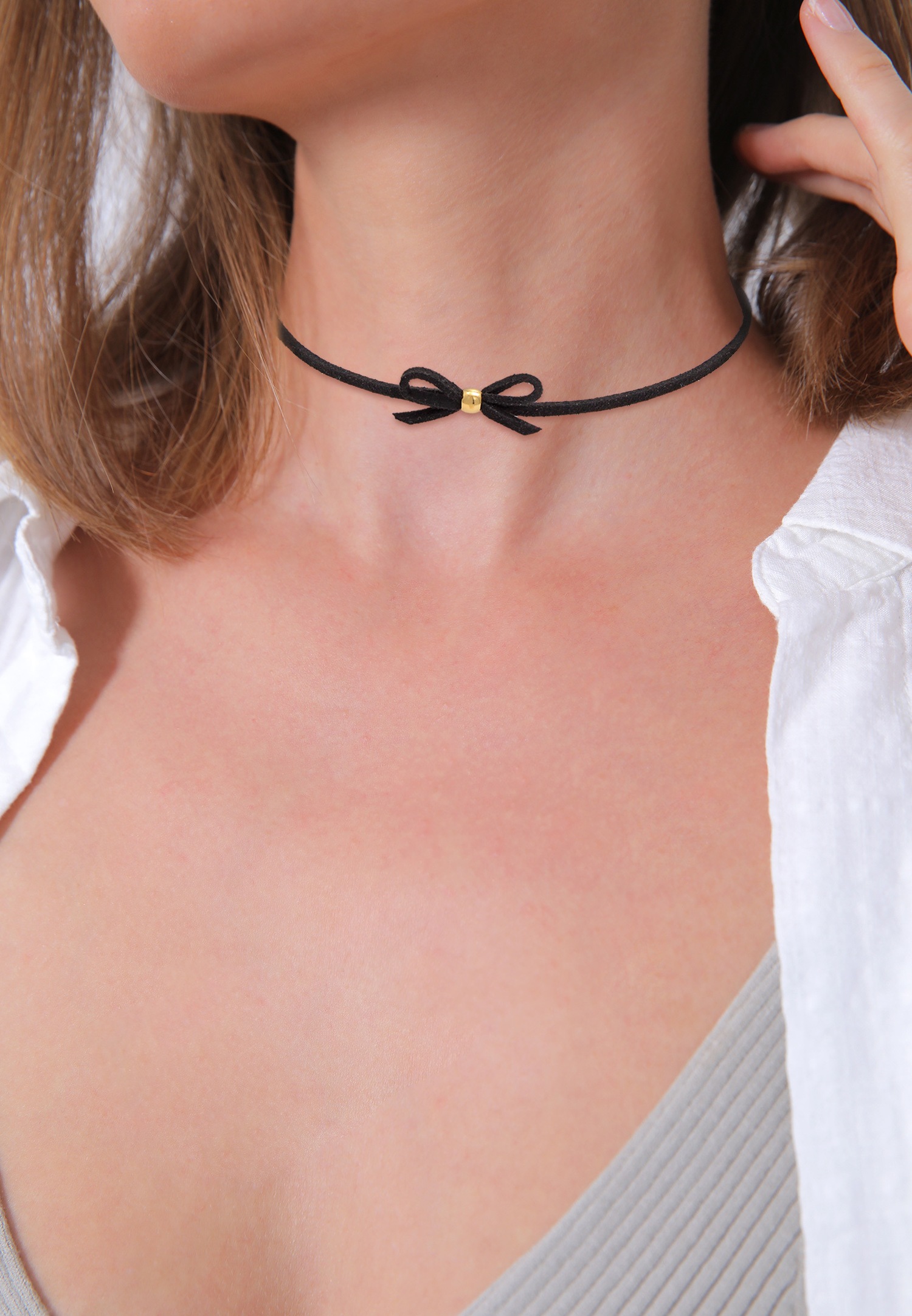 Elli Femmes choker look velours noir en argent sterling 925