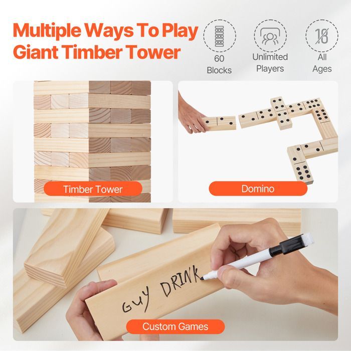 Wooden Rocking Toy - DUOKU - Giant Tower - 60 Blocks - For Children Ages 3 to 10 - Indoor