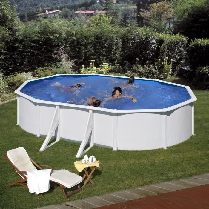 GRE - Kit de piscina ovalada de acero blanco para montaje sobre el suelo, 5,27 m x 3,27 m x 1,22 m de altura (incluye filtro de arena y escalera).