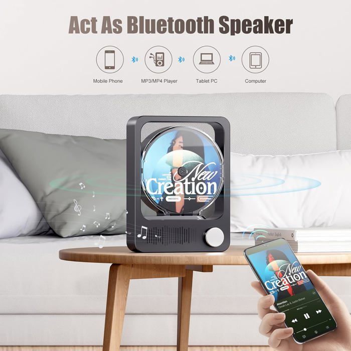 Portable CD Player, Bluetooth Hi-Fi System, Car Music Player, Remote Control, LCD Screen, Long Battery Life, CD Compatible