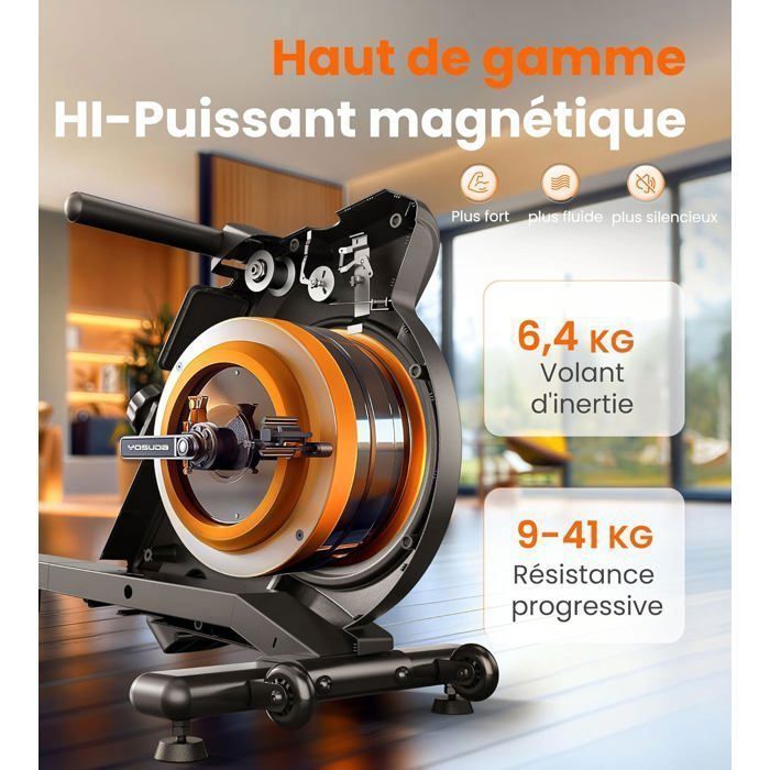 YOSUDA Rameur magnétique silencieux, 16 résistances, APP, écran LCD, 160kg, pliable. Idéal cardio maison.