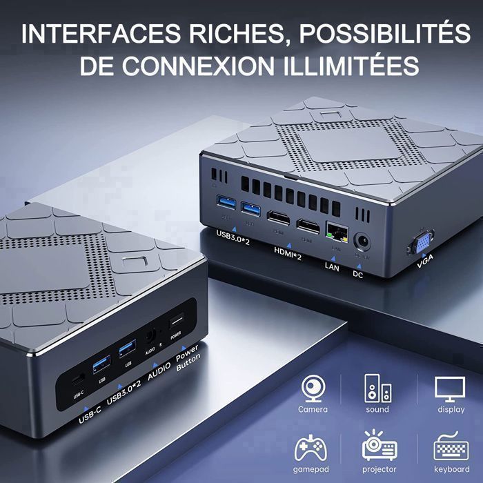 NiPoGi Mini PC, Intel Core i5-12600H (12C/16T, tot 4,5 GHz), 16 GB DDR4, 512 GB NVMe M.2 SSD, WiFi 6, 2 HDMI + VGA 4K UHD Triple Screen