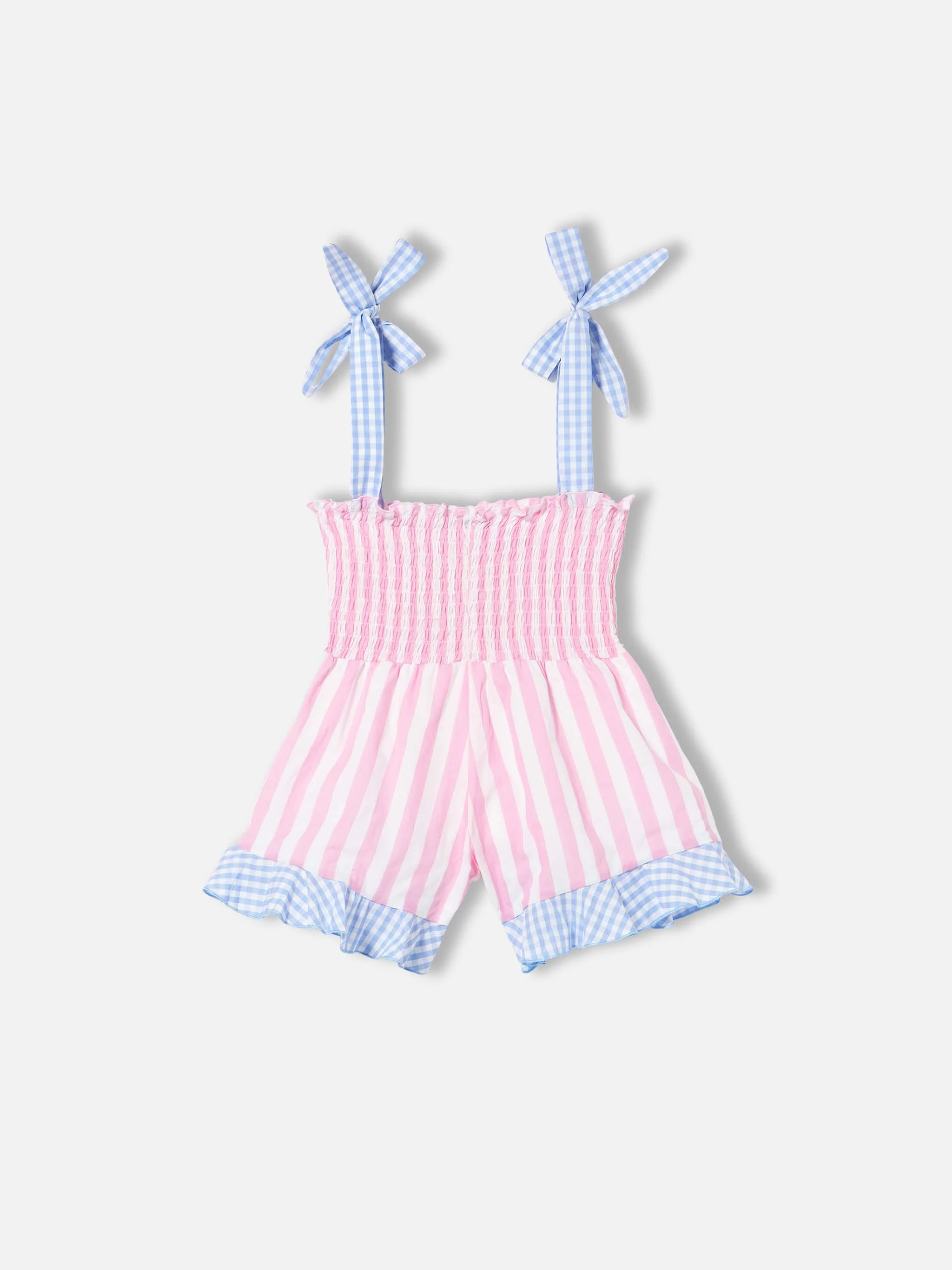 Korte jumpsuit voor meisjes met streepjesprint