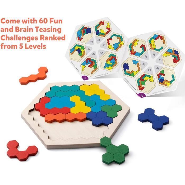 Juguete de lógica - Rompecabezas hexagonal - 14 piezas - 7 colores - A partir de 3 años - Montessori