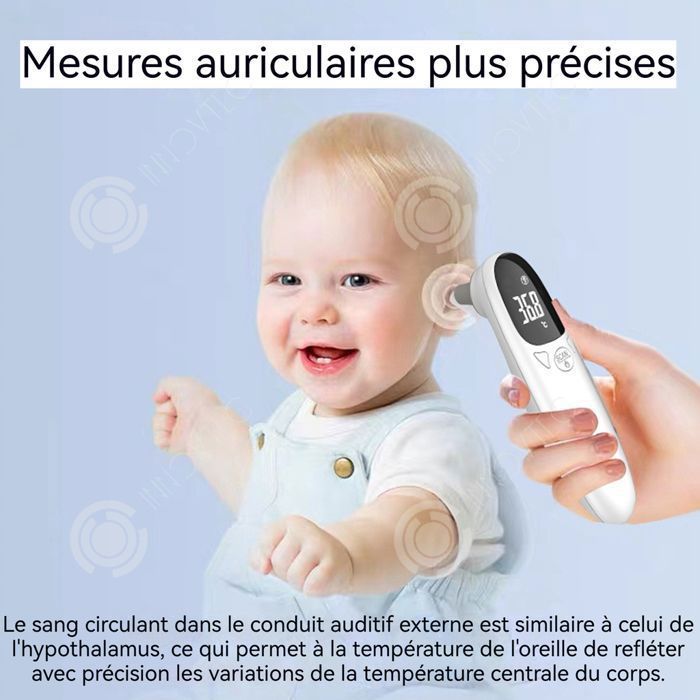 Thermomètre PASSIONOVA 13x4x4,5cm mesure la température en 1 seconde thermomètre auriculaire blanc écran température multifonction
