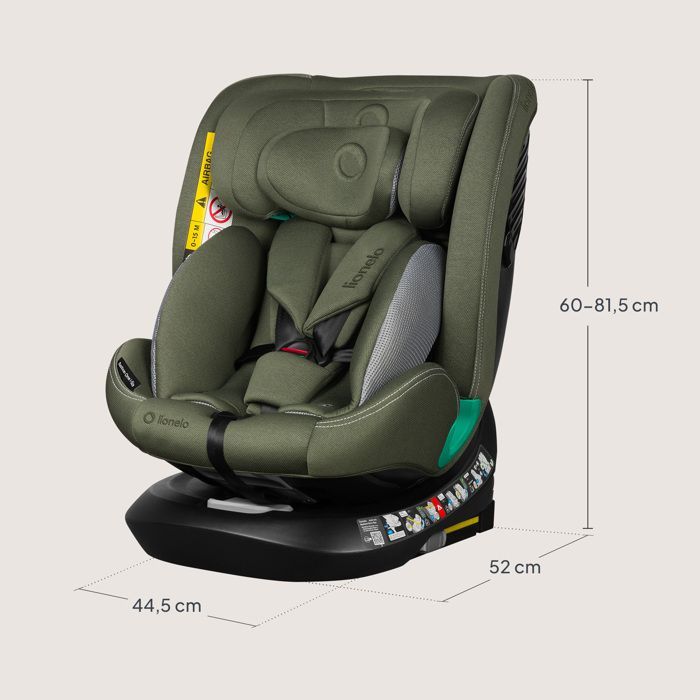 LIONELO Bastiaan One i-Size Convertible Car Seat - 360° Swivel Base - ISOFIX - 40-150 cm - 0-36 kg - Group 0+/1/2/3 - Green
