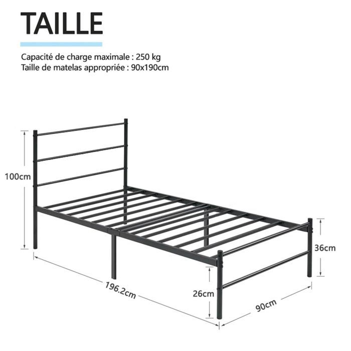 Conjunto de colchão Frixovel 90x190 e cama com cabeceira, edredom e travesseiro.