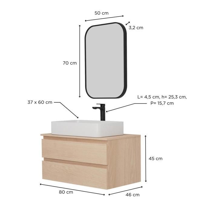 Single vanity unit set (80 cm) + SADDY basin + ROB tap + LYA mirror