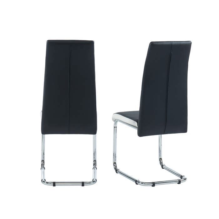 Juego de 2 sillas MARA en piel sintética blanca y negra con patas de metal cromado.