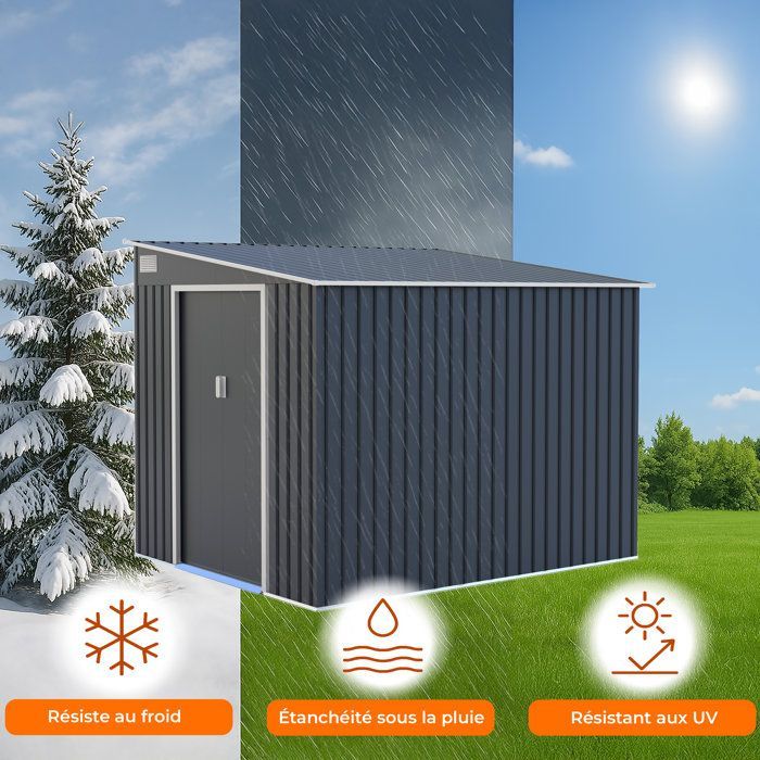 Metalen tuinschuur van 5,5 m² - 215 x 257 x 193 cm - TORONTO - Inclusief verankeringsset, 2 schuifdeuren - Grijs