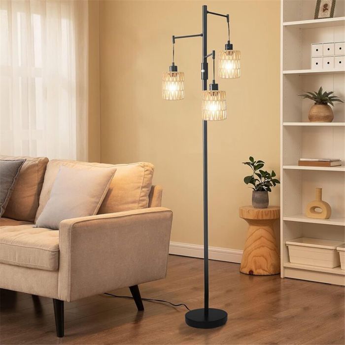 Conjunto de 2 Abajures de Rattan Trançado à Mão, 150 x 13 cm, Substituição para Luminárias de Chão e Pendentes, PZCC
