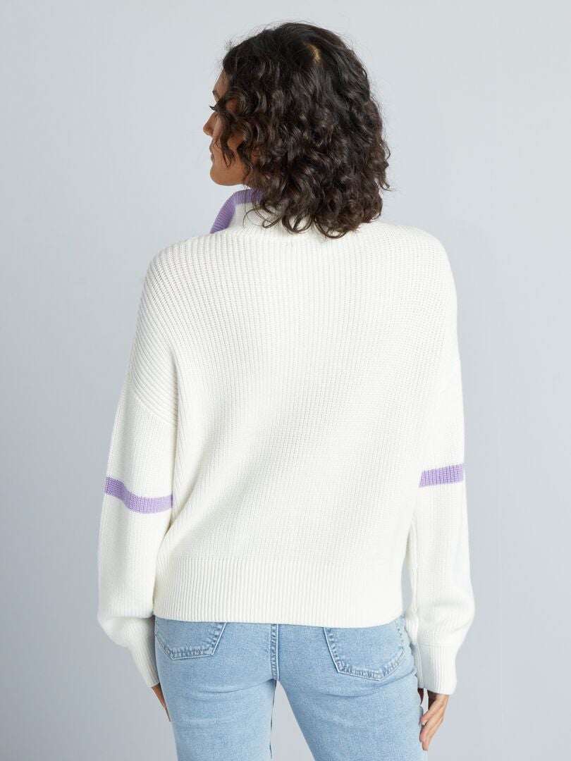 Jersey de cuello alto con cremallera - BLANCO
