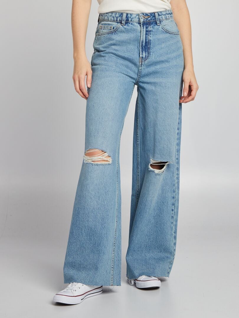 Calça jeans de perna larga - AZUL