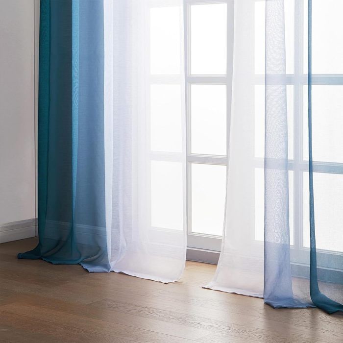 Topfinel Rideaux Voilage Bleu et Blanc pour Chambre Enfant Fille Salon Rideau Transparent à Oeillets, 140x225cm(L x H), 2 Panneaux