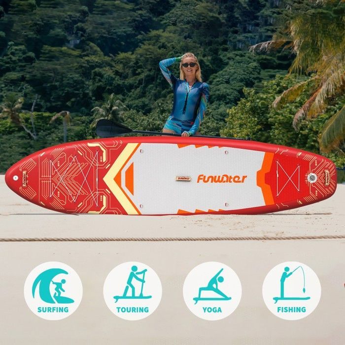 FunWater SUPFW50C, 3 vinnen, antislip EVA, elastisch koord voor stabiele avonturen, gewicht 13,3 kg, draagvermogen 200 kg