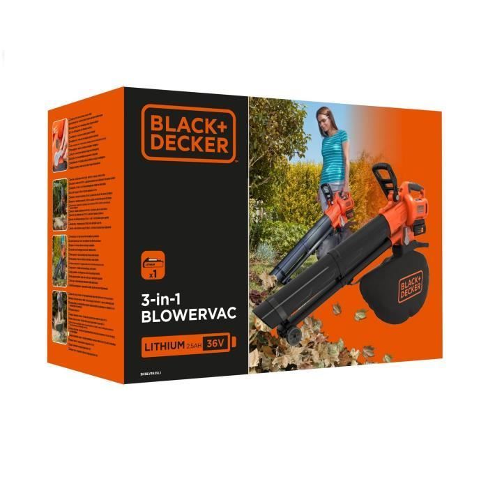 BLACK+DECKER Cordless Blower Vacuum Shredder - BCBLV3625L1-QW - 36V - With 36V Battery - 45L Bag