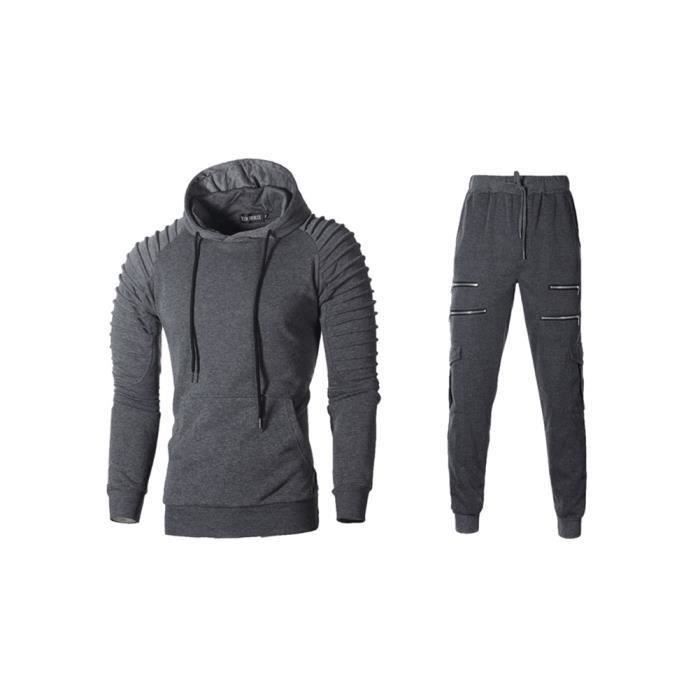 Conjunto de chándal para hombre - Sudadera con capucha gris oscuro (M) - Manga larga - Multideporte