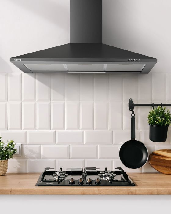 CIARRA Hotte Aspirante 90cm A++ 370 m³/h 3 Vitesses 2pcs Filtre Actif Recyclage ou Evacuation Filtrant d'air Noir