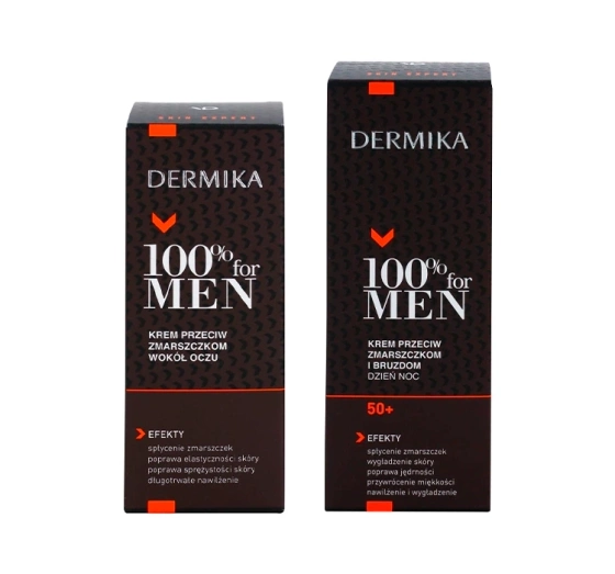 Dermika 100% For Men zestaw kosmetyków do pielęgnacji krem pod oczy 15 ml   krem do twarzy 50 ml