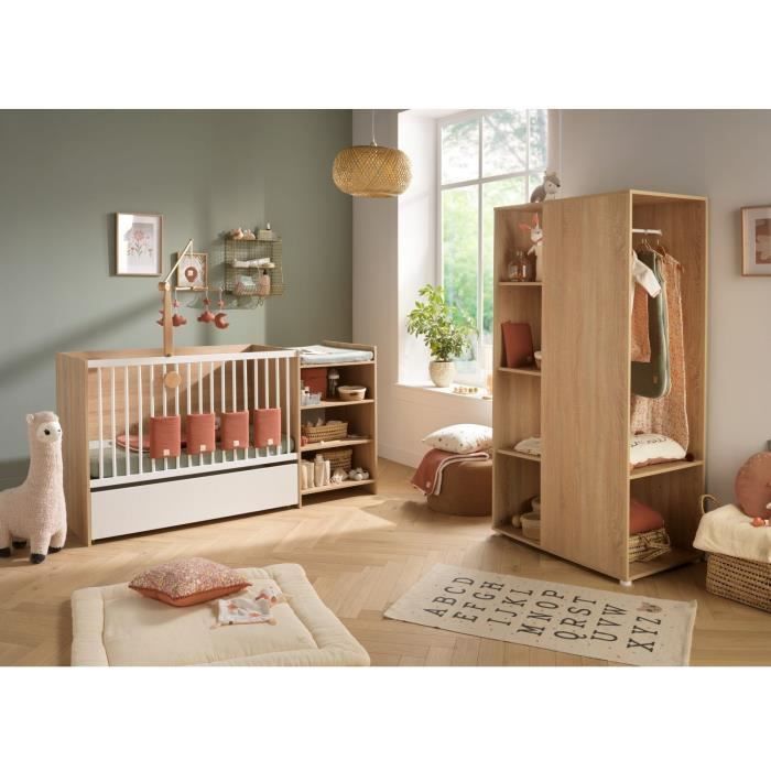 Cuna convertible Baby Price Up - 120x60cm - Se convierte a 90x190cm - Acabado en madera - Con cambiador y estantes
