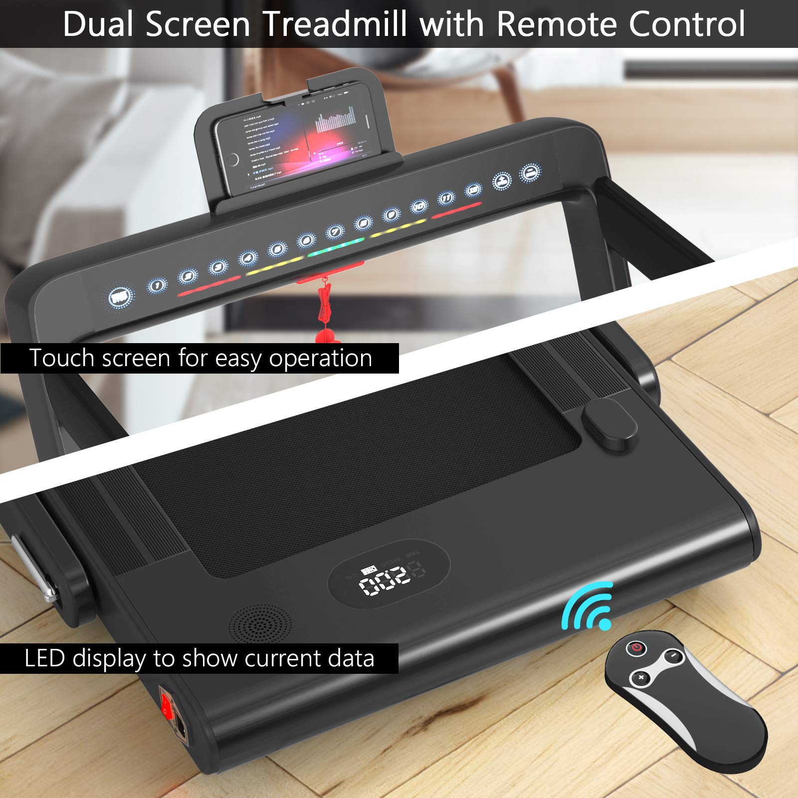 2-in-1-Klapplaufband mit Dual-Display, 2,25 PS Superfit-Elektro-Unterbau-Laufmatte