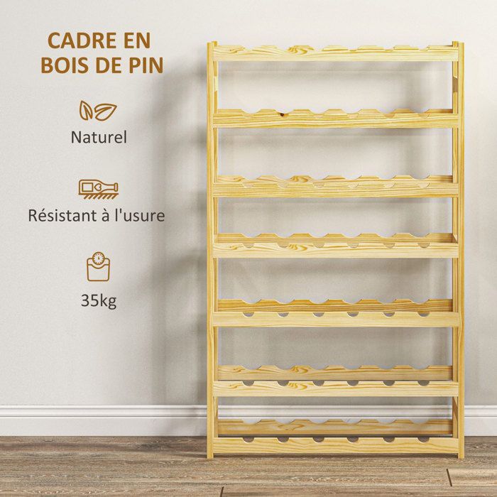 Bottle rack - HOMCOM - 7-tier wooden bottle holder for 42 bottles - 63 x 25 x 102cm - natural