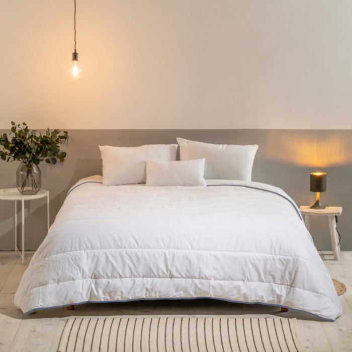 Set di biancheria da letto singolo per letto 90x190 cm - piumone di peso medio 140x200 cm + cuscino 60x60 cm - Per tutte le stagioni - Prodotto in Francia - BLEU CALIN