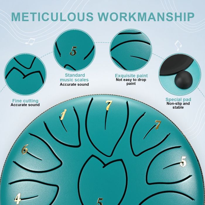 TTLIFE Tamburo a lingua in acciaio da 6 pollici a 11 toni, handpan, strumento a percussione per la meditazione
